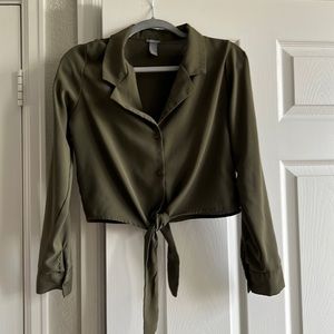 Green Cropped dress shirt Women